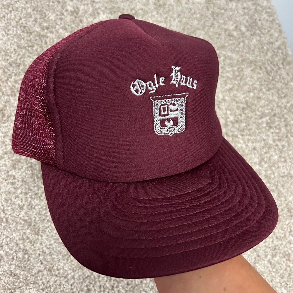 Vintage Ogle Haus Trucker Hat Snapback Mesh Back Sportcap Burgundy